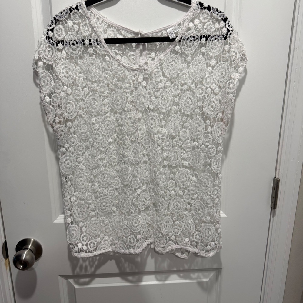 Lapis Womens Lace Top Medallion Crochet Button Back White Size L